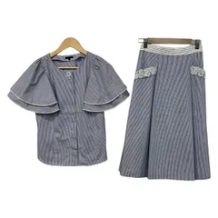 TO BE CHIC(トゥービーシック) スカートセットアップ レディース - 白×ネイビー ストライプ/ラッフルスリーブ/ウエストゴム/ビーズ/パールのサムネイル