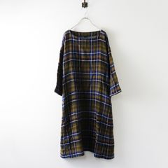 イチアンティークス リネン シャツ ワンピース チェック 羽織 ちび襟 ギャザー イチアンティークス リネン シャツ ワンピース チェック 羽織 ちび襟