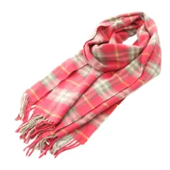 バーバリー ロンドン BURBERRY LONDON マフラー ストール フリンジ チェック柄 カシミヤ ピンク グレー /YT ▲Hのサムネイル