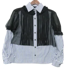 CHANEL シャネル ブラウス ストライプ レース シフォン 長袖 トップス カメリアボタン コットン シルク ブルー 42【L】 レディース 【中古】のサムネイル