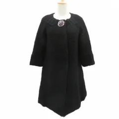 キャシャレル cacharel ノーカラーコート 小さいサイズ 34 黒 ブラック 無地 七分袖 ロング丈 /YS14 ■GY57のサムネイル