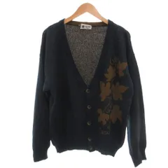 ランバン LANVIN カーディガン ニット 起毛 ミックス糸  青 ブルー Vネック 植物柄 長袖 /IB ■ECG005のサムネイル