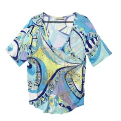 Emilio Pucci エミリオ・プッチ 半袖Ｔシャツ プッチ柄 ラインストーン フラワー Uネック トップス ライトブルー 42【L】 レディース 【中古】のサムネイル