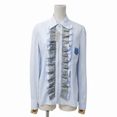 ■美品■PRADA プラダ 長袖シャツ サイズ38 ストライプ ジップアップ フリル ラバーロゴ ブランド古着【中古】20260604/RA9594のサムネイル