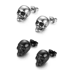 JewelryWe スカル ピアス メンズ 髑髏 イヤリング ドクロ 軟骨 ピアス ステンレス おしゃれ シルバー パンク ロック系 ゴシック アクセサリー プレゼント シルバー ブラックのサムネイル