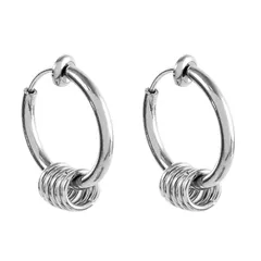 [SEIYA INTERNATIONAL] フェイクピアス メンズ レディース イヤリング ノンホールピアス イヤーカフ 5連リング ブラック 両耳セット (12mm, シルバー)のサムネイル