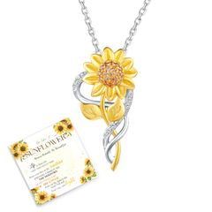 oGoodsunj Sunflower Necklace for Women, Sterling Silver Sunflower Jewelry Set, Anklet, Bracelet, Earrings, You Are My Sunshine Pendant, Mother's Day Gift for Mother, Daughter, Wife, Small, Silver, Cubic Zirconia