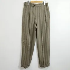 80s Men's Tenoras ストライプ柄 スラックス パンツ ワイド テーパード 2タック 裾ダブル センタープレス ウール 古着 VINTAGE DCアーカイブ ベージュ系 S F38のサムネイル