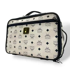 [良品] MCM エムシーエム ハンドバッグ ビジネスバッグ ヴィセトス モノグラム レザー ホワイト ネイビー ゴールド金具 ヴィンテージ クラシック エレガント 自立可 カバン 鞄 レディース メンズ ユニセックス 旅行 通勤 通学 トラベル U5のサムネイル