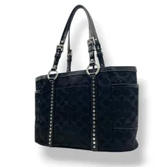 【美品】 コーチ COACH シグネチャー トートバッグ ショルダーバッグ スタッズ キャンバス レザー A4収納可能 肩掛け ワンショルダー ブラック 黒 通勤 通学 ビンテージ クラシック エレガント シック 上品 鞄 レディース F12853 S57