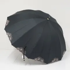 完全遮光日傘 UVO Wpc. ウーボ USED品 刺繍フラワー 12本骨 UV 遮光 遮熱 最強の日傘 シンプル 軽量 ブラック 55cm A4012のサムネイル