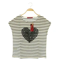 ドーリーガールバイアナスイ DOLLY GIRL by ANNA SUI ハートフリル天竺Tシャツ 半袖 ボーダー フレンチスリーブ 2 ホワイト ブラック /MY ■OSのサムネイル