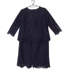 ESTNATION エストネーション セットアップ 花柄レース スカラップヘム バックジップ 7分袖 上下セット コットン ネイビー レディース 【中古】のサムネイル