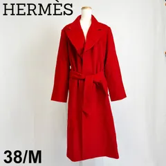 HERMES ヴィンテージ ベルテッドロングコート レッド 38サイズ Mサイズ相当 ウール100% 80's~90's コレクションにも！のサムネイル