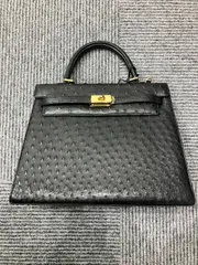 GENUINE OSTRICH オーストリッチ ハンドバッグ ブラック ゴールド金具　フォーマルのサムネイル