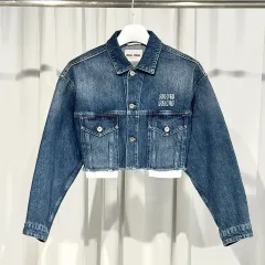 新品/40 MIU MIU ミュウミュウ レディース クロップド ウォッシュ ダメージ デニムジャケットのサムネイル