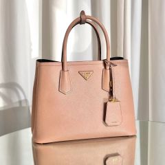 美品 PRADA プラダシンボルトップステッチレザーバックミディアム 