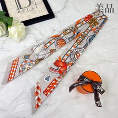 HERMES*エルメス リボン柄ツイリー スカーフ リボンタイ オレンジ