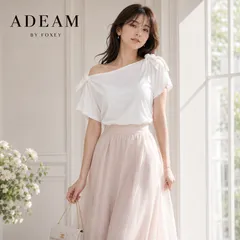 【未使用に近い】【クリーニング済】ADEAM FOXEY 40284 /アディアム フォクシー アシンメトリータイＴシャツ ホワイト0サイズ「実寸S～ゆったりMサイズ（7～9号・細身11号）相当」　二の腕カバー  お食事会  女子会 リゾート 春夏コーデのサムネイル
