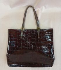 極美品】スワニー クロコ型押し トートバッグ 肩がけ A4収納 ダーク 