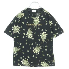 ワンダフルワールド★シロツメクサ＆クローバー柄♪カットソー 半袖Tシャツ 綿100% 黒系 z20738のサムネイル