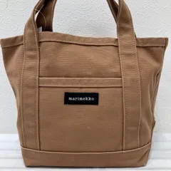 3961　marimekko　マリメッコ　ハンドバッグ　 RAIDE MINI PERUSKASSI　ミニペルスカッシ　 キャンバス　ブラウン系　茶　無地　ロゴ　 レディースのサムネイル
