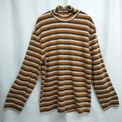 M1-03433 【Mens】 Adoon Plain (アドーン・プレーン) 長袖 ハイネックTシャツ (L)/ ベージュ・茶・オレンジ ボーダー 腹部によごれ、全体的に毛玉あり K-春秋のサムネイル