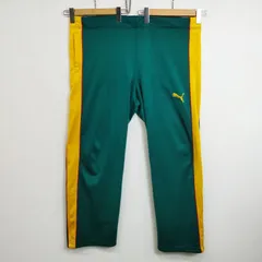 90s PUMA ワイド トラック パンツ ジャージ サイドライン スポーツ トレーニング ウェア 裾ジップ ヒットユニオン Y2K 古着 VINTAGE ジャマイカカラー ラスタ ビッグサイズ グリーン イエロー L F56のサムネイル