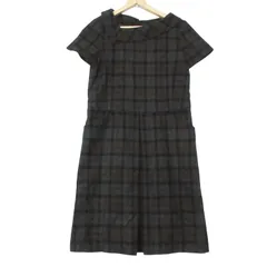 YORKLAND ヨークランド ワンピース タータン チェック 半袖 アシンメトリーネック フロントタック 膝丈 ハーフ ダークブラウン 9AR【M】 レディース 【中古】のサムネイル