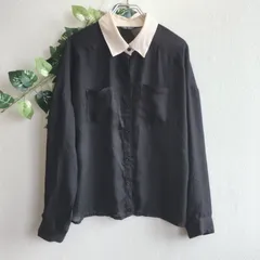 良品✨ エフブルー F Blue 配色 襟付き ボタン開き 前開き オーバーサイズ ゆったり ドロップショルダー きれいめ 上品 フェミニン エレガント 大人可愛い 通勤 オフィス お仕事 オフィスカジュアル デイリー 着回し シンプルのサムネイル