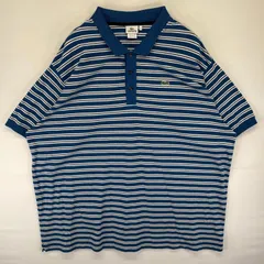 古着 ラコステ LACOSTE 鹿の子 半袖シャツ ワンポイント ロゴ 刺繍 ポロシャツ 大きいサイズ 11L  ブルー系 ボーダー メンズ