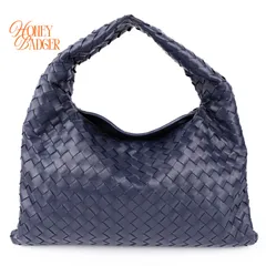 【美品】ボッテガヴェネタ BOTTEGA VENETA イントレチャート ホーボーバッグ ネイビー 紺 レザー ハンドバッグのサムネイル