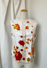 Vintage エルメス HERMES ベスト ジレ シルク トップス フランス製 バラ柄のサムネイル