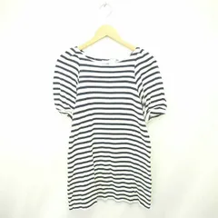 カオン Kaon ワンピース ひざ丈 ボーダー ボートネック リボン 半袖 綿 コットン 半袖 FREE アイボリー ネイビー 紺 /TT5のサムネイル