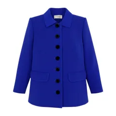 44f4 YVES SAINT LAURENT イヴサンローラン ニットジャケット ベロアボタン ウールニット サイズM ブルー レディース 女性服o07tのサムネイル