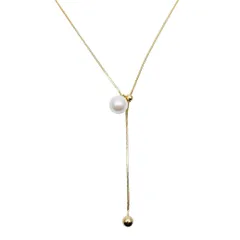 [ハルジオ] ロングネックレス レディース 人気 ネックレス ロング 長め ラリエット マンテル Y字 パール ゴールド シルバー チェーン アクセサリー ジュエリー ペンダント チョーカー 普段使い おしゃれ かわいい プレゼント 結婚式 (パール・ゴールドのサムネイル