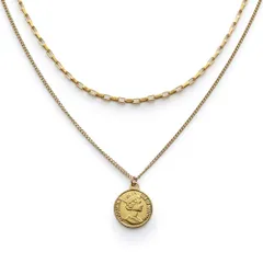 [ジュエル ボックス] JewelVOX ネックレス レディース 金属アレルギー対応 サージカルステンレス メダル コイン プレート 2連 (ゴールド)のサムネイル