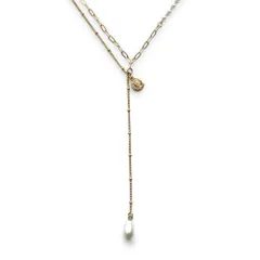 [ジュエル ボックス] JewelVOX ネックレス レディース ニッケルフリー 金属アレルギー対応 Y字ネックレス パール 大人 (ゴールド)