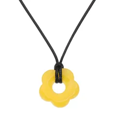[PATIKIL] 花の魅力、アクリル製花ペンダントネックレス、調節可能なチョーカー紐、女性用ファッションアクセサリー、宝石装飾、イエローのサムネイル