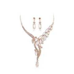 [QIKEJI] クリスタルストーン ネックレス ピアス 2点セット 2点セット レディース パーティー ネックレス ピアス ゴールド (ゴールド) 誕生日 結婚式 パーティー 発表会のサムネイル