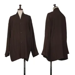 ヨーガンレールJURGEN LEHL シルク混紡プリーツノーカラージャケット 茶Mのサムネイル