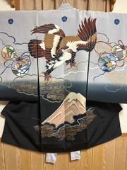 壁掛けタイプ 葛飾北斎 「桜に鷹」古布 押絵 ハンドメイド 江戸縮緬