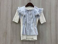 sacai ドッキングニット フレアブラウス 2 ホワイト 総柄 プリーツ