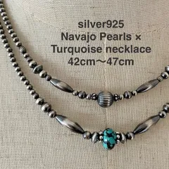 silver925ナバホパール×1粒アリゾナ産天然ターコイズのネックレス ナバホチェーンアジャスター付き 42cm〜47cm lvzzc_#のサムネイル