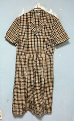 美品 DAKS ダックス リネン混 チェック柄 ロングシャツワンピース 11号