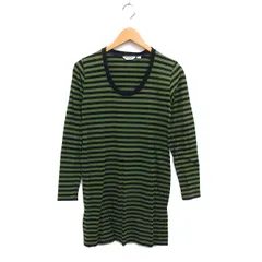 ビームスボーイ BEAMS BOY Uネック ボーダー Iライン ミニ エルボーパッチ コットン 綿 長袖 緑 グリーン 黒 ブラック /NT25のサムネイル