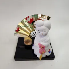 京都 老舗 京扇堂 舞妓人形 金扇 台座付き 陶器 置物 伝統工芸 縁起物 お正月飾り 和風インテリア レトロのサムネイル
