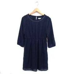 エニィスィス エニシス anySiS ドレス ワンピース フレア ミニ シフォン チェック ゆったり 七分袖 2 紺 ネイビー /NT23のサムネイル