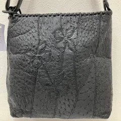 4276　IBIZA　イビサ　ショルダーバッグ　レザー　 花　オーストリッチ　ブラック系　黒　 レディース