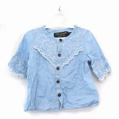 フィス FITH WORKS ベビー服 シャツ ブラウス 半袖 リネン 麻 綿混 デニム 刺繍 S ライトブルー 青 /HT9のサムネイル